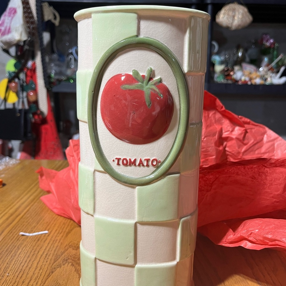 Ceramic Tomato Utensil Holder - Green and Red